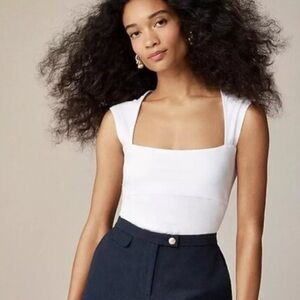 NEW J. CREW Squareneck cap-sleeve top in stretch cotton blend White Size XS‎
